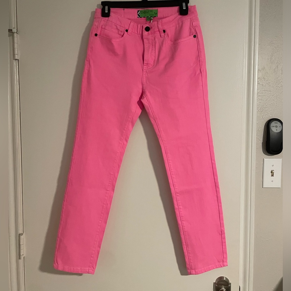 Free People X Sandrine Rose Mid-Rise Skinny Denim Jeans HOT PINK Sz 26 - R1018
